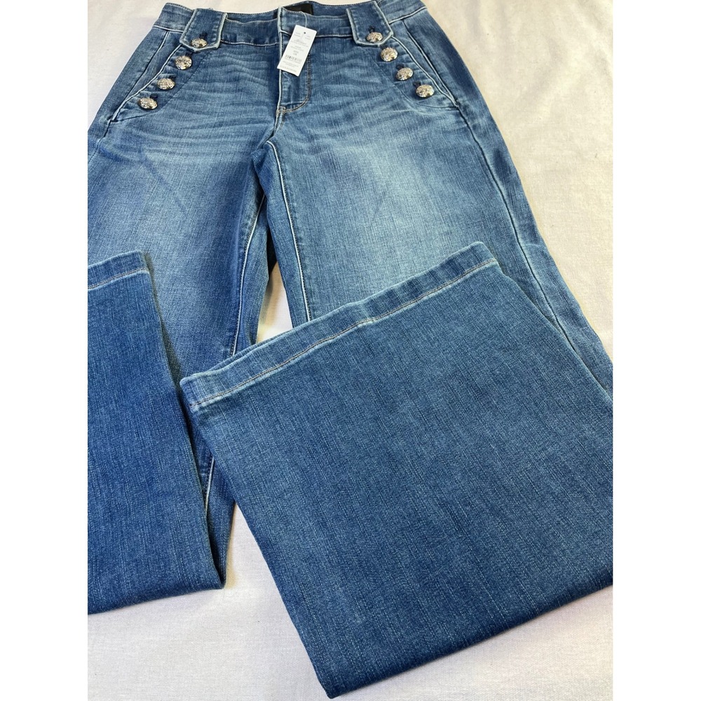 White House Black Market High Rise Wide Leg Sailor Button Jeans Montauk Blue 4R - Picture 4 of 16